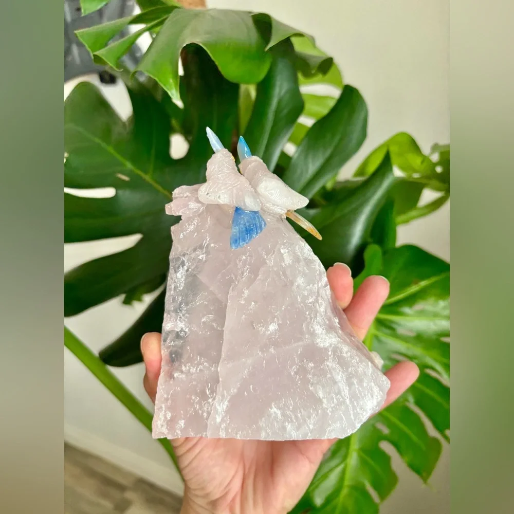 Parrot Carvings on Rose Quartz